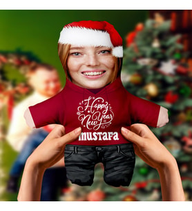 Motto Gift Kişiye Özel Fotoğraflı Yeni Yıl Şapkalı Peluş Oyuncak Yılbaşı Hediyesi - Kadın 531020
