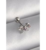 316L Çelik Gümüş Renk Zirkon Taşlı Kurdele Tragus Piercing - TJ-PR1265