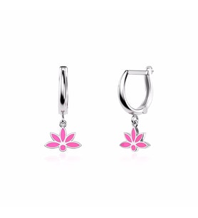 Mineli Lotus Çiçeği Beyaz Gümüş Küpe
