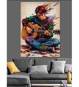Gitar Çalan Adam Sanatsal Dekoratif Kanvas - Mdf Ahşap Tablo