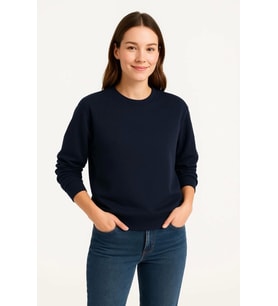 Üç İplik Düz Bisiklet Yaka SweatShirt - Lacivert