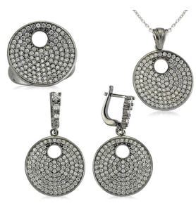 Gümüş Zirkon Taşlı Yuvarlak Bayan Set
