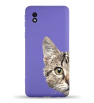 Samsung Galaxy A01 Core Uyumlu Lansman Kılıf Catface Tasarımlı İçi Kadife Kapak-Mor (Şeffaf)