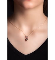 Siyah Zirkon Taşlı Rose Altın Kaplama  Kedili Gümüş Kolye 925 Ayar