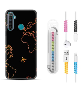 Realme 5i 5 Pro 6i 7 Pro 8 Kılıf Kablo Koruma Spiral Silikon Harita ve Uçak 1777