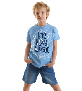 Let's Play Erkek Çocuk T-shirt Denim Şort Takım (Mavi)