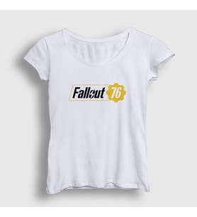 Presmono Kadın Beyaz Fallout 76 Logo Oyun T-Shirt 420957tt (Beyaz)