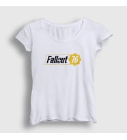 Presmono Kadın Beyaz Fallout 76 Logo Oyun T-Shirt 420957tt (Beyaz)