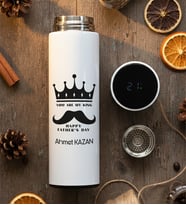 Kişiye Özel You Are My King Filtreli Dijital Göstergeli Termos Babalar Günü Hediyesi (Beyaz)
