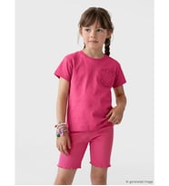 LCW Kids Fuşya Bisiklet Yaka Nakışlı Kız Çocuk Tişört