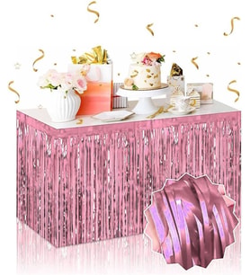 Kendinden Yapışkanlı Rose Gold Metalize Püsküllü Masa Eteği – 75 x 275 cm Parti Süslemesi