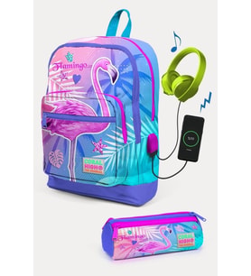 Coral High Lavanta Pembe Flamingo Desenli USB'li 2'li Okul Çanta Seti - Kız Çocuk
