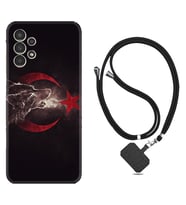 Samsung Galaxy M14 Kılıf Resimli Boyun Askılı İpli Desenli Silikon Kurt ve Ay Yıldız 1403
