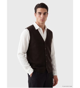 LCWAIKIKI Classic Kahverengi Regular Fit V Yaka Erkek Triko Yelek