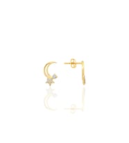 Gümüş altın yaldızlı zirkon taşlı hilal yıldızı kadın küpe SGTL12656GOLD