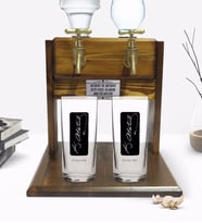 BK Gift Kişiye Özel Renkli Baskılı Atatürk Tasarımlı İkili Rakı Bardağı ve Çift Musluklu Doğal Ahşap Rakı Standı-30 (Model 1)