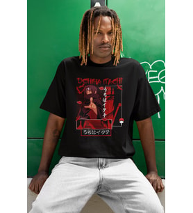 Tasarım Uchiha Itachi Baskılı Unisex Oversize Naruto Anime Dizi Karakter Tişört