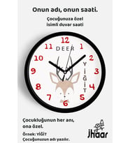 İsme Özel Sevimli Geyik Çocuk Odası Duvar Saati Orta Boy 30 cm Siyah Camlı Sessiz