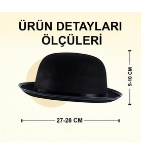 Charlie Chaplin Stil Çocuk Şapkası - Siyah Melon Parti Şapkası