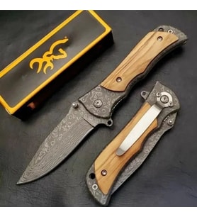 Damaskus Desenli Ahşap Saplı Kamp & Outdoor Çakı – Katlanabilir Taşıma Kolaylığı