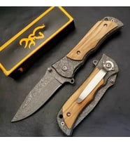 Damaskus Desenli Ahşap Saplı Kamp & Outdoor Çakı – Katlanabilir Taşıma Kolaylığı