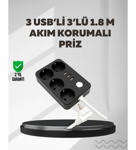 4.1A Hızlı Şarjlı Akım Korumalı 4 Priz 3 Usb Çıkışlı Priz