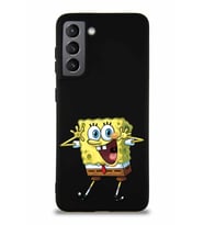 Samsung Galaxy S21 Soft Premier Kapak Sünger Bob Tasarımlı Silikon Kılıf - Siyah (Şeffaf)