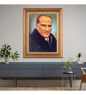 Altın Paspartulu Atatürk  Çerçeveli Tablo C936 (Gold)