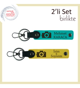 Stüdyoya Anlamlı Bir Dokunuş, Kamera Temalı 2’li İsimli Anahtarlık Takımı, Koyu Turkuaz-Sarı
