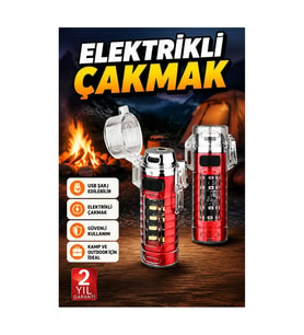 Çok Amaçlı USB Elektronik Çakmak – Çakarlı Fenerli ve Tip C Şarjlı