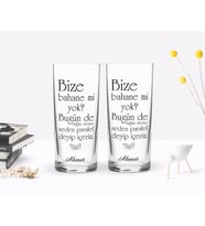 BK Gift Kişiye Özel Renkli Baskılı Bahane Mi Yok Tasarımlı İkili Rakı Bardağı Seti-1 (Beyaz)