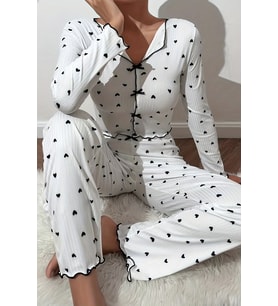 Merry See Kalp Baskılı Uzun Kollu Pijama Takımı