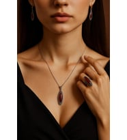 Mekik Model Akik ve Markazit Taşlı 925 Ayar Gümüş Üçlü Set (Kırmızı)
