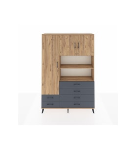Arges Dolap 8 Raflı 6 Çekmeceli 3 Kapaklı 132x30x195 Çam-Çam/Antrasit