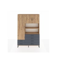 Arges Dolap 8 Raflı 6 Çekmeceli 3 Kapaklı 132x30x195 Çam-Çam/Antrasit