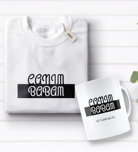 BK Gift Kişiye Özel Canım Babam Tasarımlı Beyaz Tişört ve Kupa Seti-4 (Model 1)