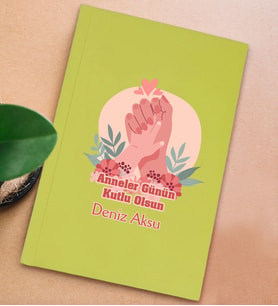 BK Gift Kişiye Özel isimli DTF Anneler Günü Tasarımlı Sarı Sert Kapaklı Defter-3, Anneye Hediye