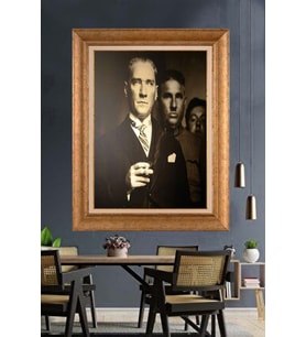 Altın Varaklı Çerçeveli Paspartulu Atatürk Tablo DC1263 (Gold)