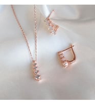 4 Taşlı Rose Gold Kaplama Gümüş Set