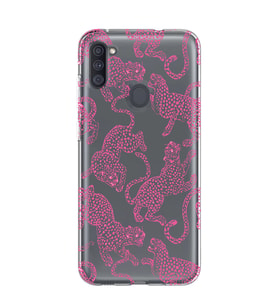 Samsung Galaxy M21 Uyumlu Pembe Leopar Desenli Şeffaf Telefon Kılıfı