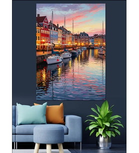 Amsterdam Kanal Gece Manzarası Dekoratif Kanvas - Mdf Ahşap Tablo