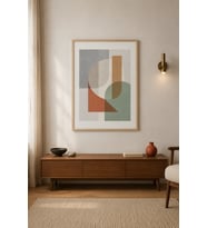 Renk Blokları Mid-Century Kompozisyon Ahşap Çerçeveli Duvar Tablosu