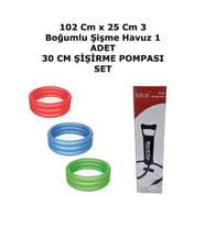 102 cm x 25 Cm 3 Boğumlu Çocuk Şişme Havuz 1 Adet 30 Cm Şişirme Pompası Set