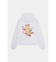 Unisex Oversize Kapüşonlu Sweatshirt – Ayıcık Baskılı, Never Mind Tasarım (Beyaz)