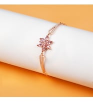 Pembe Taşlı Rose Lotus Çiçeği Bileklik-925 Ayar Gümüş