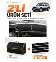 SUBARU FORESTER (1997-2002) Uyumlu Torpido Örtüsü + Deri Bagaj Çantası + Sticker Seti - Siyah Kahverengi