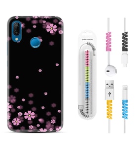 Huawei P20 Lite Mate 10 20 Lite Pro P40 Lite KılıfKablo Koruma Spiral Silikon Black flowers 1391