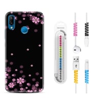 Huawei P20 Lite Mate 10 20 Lite Pro P40 Lite KılıfKablo Koruma Spiral Silikon Black flowers 1391