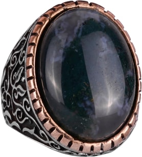 Moss Agate Doğal Taş Yüzük, 925K Katı Gümüş Erkek Yüzüğü, El Yapımı Şıklık