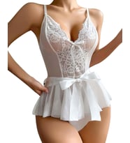 Akbeniz Kadın Fantezi Babydoll Dantel Gecelik T001 Beyaz